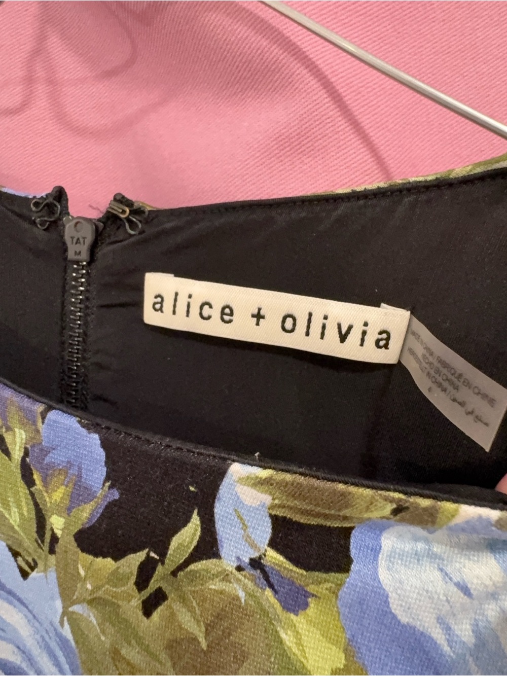 Alice + Olivia Black Floral Midi Dress with Blue and Green Blooms